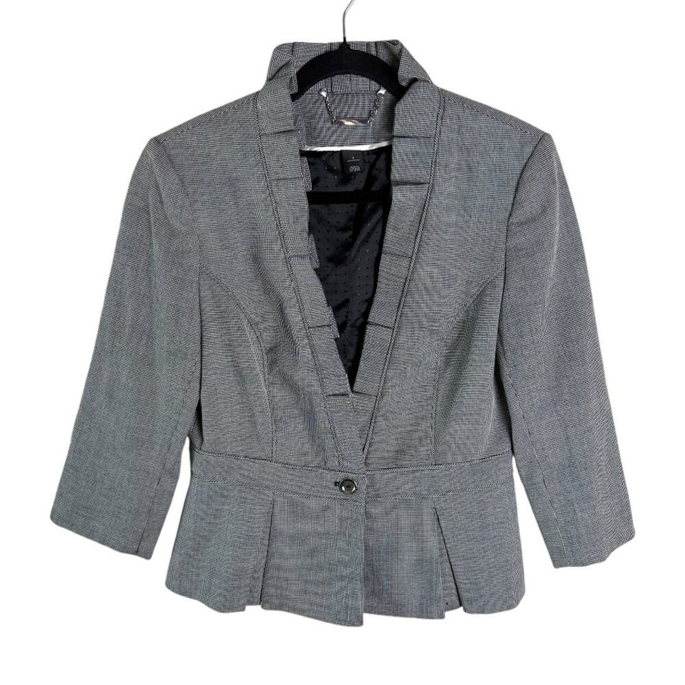 White House Black Market Black and White Gingham Ruffle Collar Blazer Jacket 6